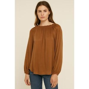 Cloth & Stone Blouse Women M Brown Silky Luxe‎ Shirred Neck Going Out Chic Boho